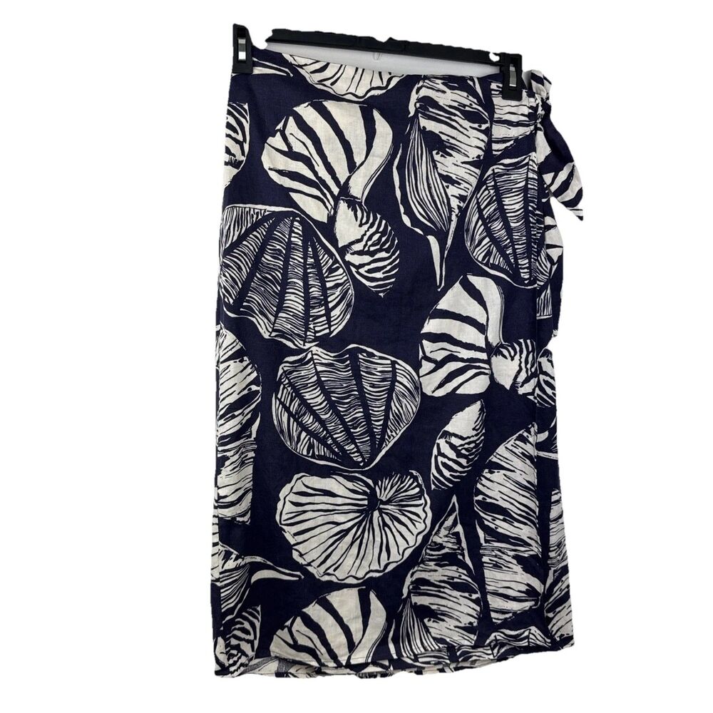 Nicole Miller women’s Seashells Linen Wrap Skirt Size M Navy & Off White - Picture 3 of 15